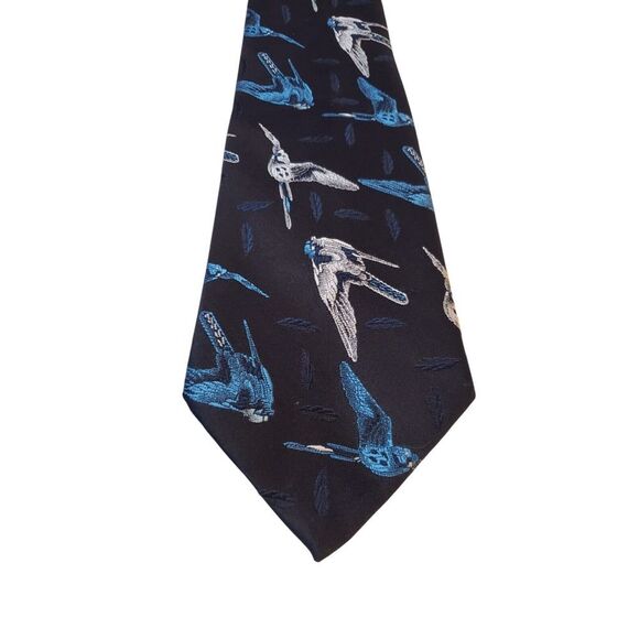 Vintage Montgomery Ward Neck Tie Mens Blue with Birds Wide Polyester 60's‎ 70's - Picture 1 of 11